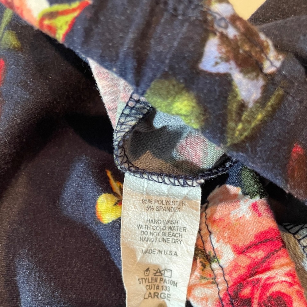 BOM‎ BOM Women's Large Navy Blue Floral Print Leggings Made in USA - Picture 4 of 6